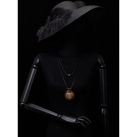 COOLSTEELANDBEYOND Bronze Spiral and Wood Disc Pendant, Two Layers Cotton Rope Necklace for Women, Bohemian Statement Jewellery, Cotton rope and wood, No Gemstone