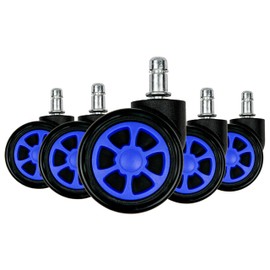 Loywe 5 x Office Chair Castors Hard Floor Wheels for Office Chair Castors Replacement 11 mm x 20 mm Black with Blue LWA106B