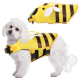 Relaxweex Dog Life Jacket Dog Life Vest for Swimming Boating Cute Bee Design with Rescue Handle Adjustable High Flotation Pet Lifesaver Swimsuit for Small Medium Large Puppy Water Safety(Large)