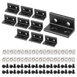 10pcs 4 Hole Inside Corner Bracket for 2040 Aluminum Extrusion 6mm Slot, 2040 Black L Corner Bracket 90 Degree with 40pcs M5 T Nuts,40pcs M5 Hex Screw,1pcs Wrench