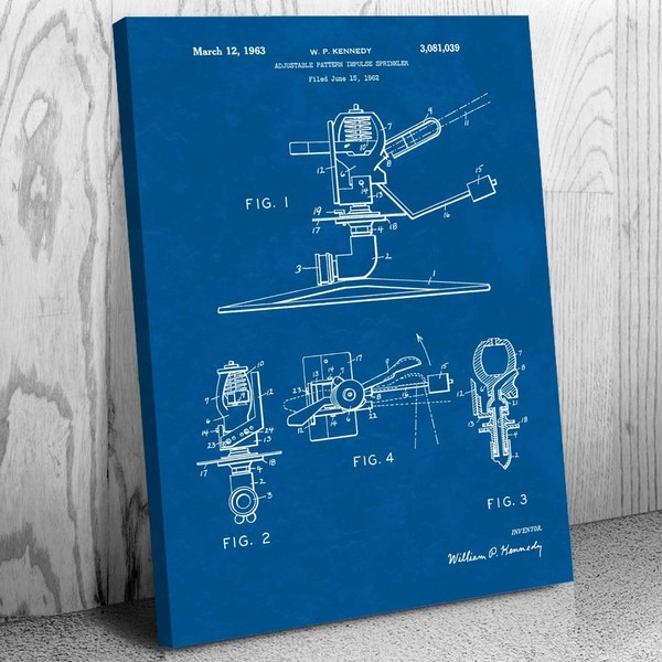 Patent Earth Impulse Sprinkler Canvas Print, Sprinkler Blueprint, Lawn Care