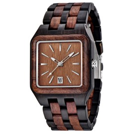 Dentily Men's Rectangle Wood Watch Quartz Movement Wooden Mens Watches Gift Watches for Men