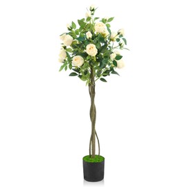 GOVIRAYE 4ft (120cm) Artificial Rose Blossom Tree – Realistic Faux Flower Plant for Home Decor, Wedding, Office – Silk Fake Plant, UV-Resistant Faux Bloom Plants for Porch, Garden