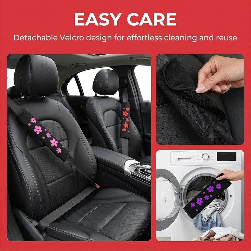 2PCS Car Seat Belt Covers, Flower Soft Comfortable Vehicle Seatbelt