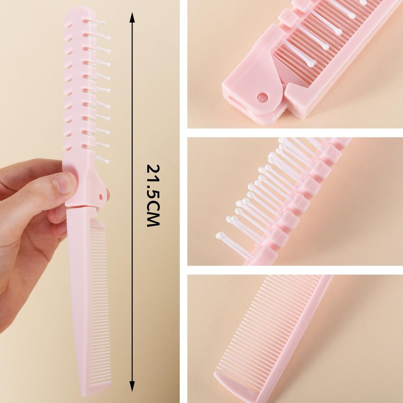 3 Pcs Folding Hair Brush and Comb, Plastic Portable Travel