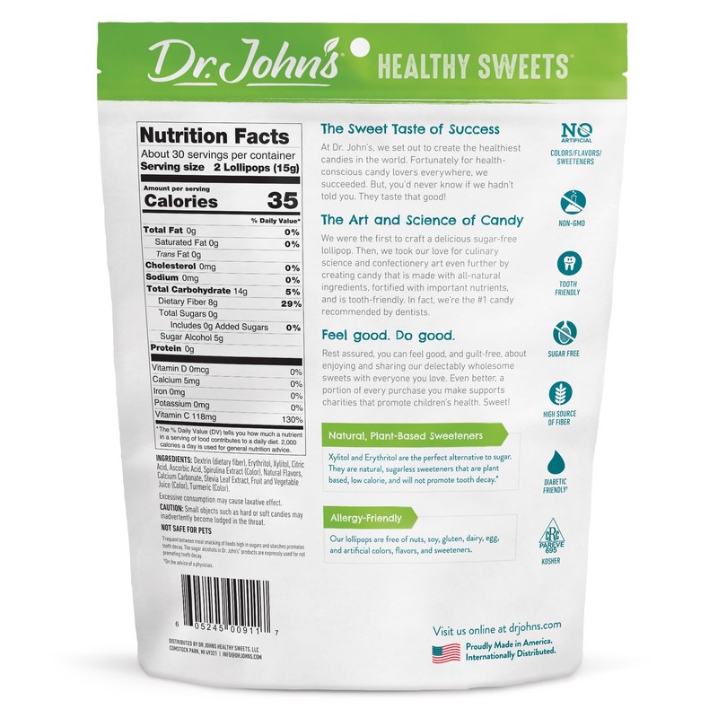 Dr. John’s Sugar Free Candy, Healthy Lollipops with Zero Sugar,
