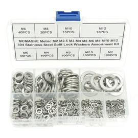 MCMASKE 540PCS Metric 304 Stainless Steel M2 to M12 Split Lock Washers Assortment Kit,for M2 M2.5 M3 M4 M5 M6 M8 M10 M12 Screws/Bolts