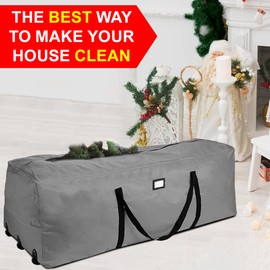 Primode Rolling Tree Storage Bag, Fits Up to 9 ft. Disassembled Holiday Tree, 28" Height X 16" Wide X 60" Long, Extra Large Heavy Duty Storage Container with Wheels and Handles (Gray)