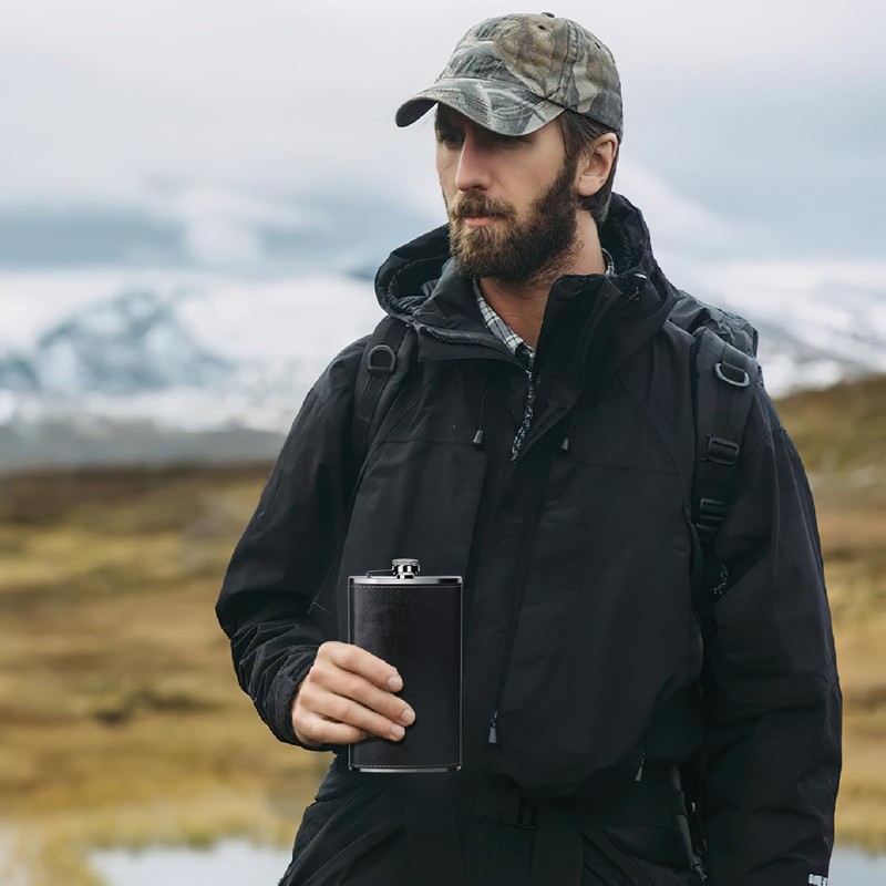 GENNISSY 12 OZ Hip Flask - Classic Silver Stainless Steel