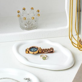 Tokastar Ceramic Ring Dish Jewelry Tray Holder Cloud Shape Jewelry Organizer Decorative Trinket Plate Gift for Women Girls (Small-White)