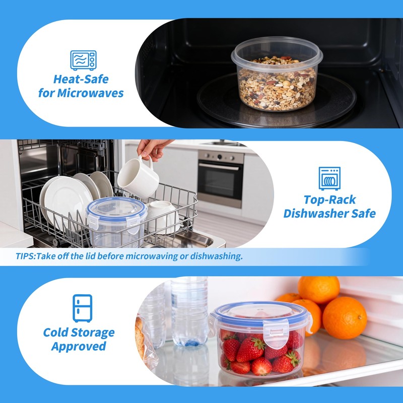 Pack of 6 300 ml Round Food Storage Containers, Airtight