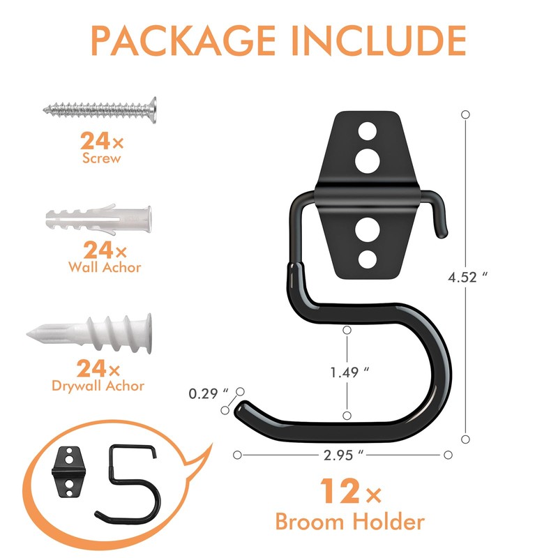 LIGHT DUST Broom Holder Wall Mount - 12 Pack S