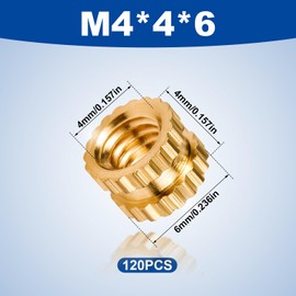 120pcs 3D Printing Threaded Insert, M4x4x6mm M4 Femeal Knurled Brass Nuts Internal Thread Heat Embedment Nut for 3D Printer Parts Plastic Shell