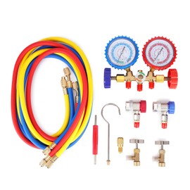 MOCA AC Manifold Gauge Set for R134a, R-404A, R-12, R-22 Refrigerant, 3 Way Car with 4.5FT Hoses Couplers & Adapter, Puncturing & Self Sealing Can Tap Freon Charge Kit, AC Gauges