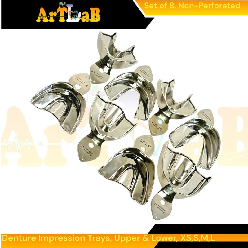 8 Pack | Dental Denture Impression Trays Upper and Lower,