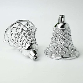 EliteKoopers 6pcs Silver Plastic Christmas Jingle Bells Ornament, Tree Decoration Hanging Bell 3x2.5 inches