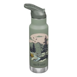 Klean Kanteen Kids 12oz (355ml) INSULATED Water Bottle with Flip Seal Sport Cap & Straw, Mountain Scape w Thyme Cap