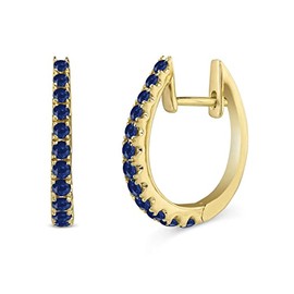 Round Cut Blue Sapphire Hoop Earrings for Women, 14K Yellow Gold Finish 925 Silver Ladies Sapphire Huggies Earrings