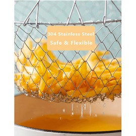 WAFJAMF Deep Fry Basket - 304 Stainless Steel - Multi-Function Foldable Chef Cooking Strainer, Flexible Kitchen Tool for Fried Food, Washing Fruits, Vegetables
