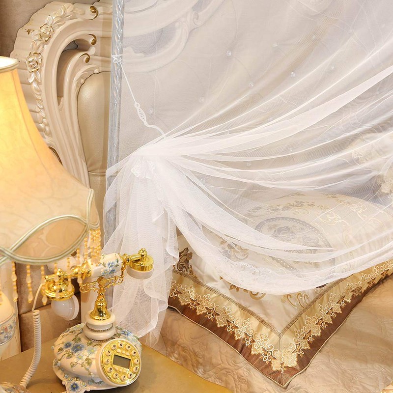 KIMISS Bed Curtain Bed Canopy White Polyester Luxury Princess Four