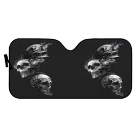 Buybai Sun Cover for Car Windshield 57 * 27 in Black Sun Visor for UV Rays Foldable Auto Front Window Sunshades Skull Print Cool