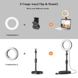 Desk Ring Light with Stand, Amcuke Ring Light with Clip 10W 3000K-6500K Dimmable Travel Desktop Light for Phone Selfie Laptop Zoom Video Makeup Vlog Tiktok Live Streaming