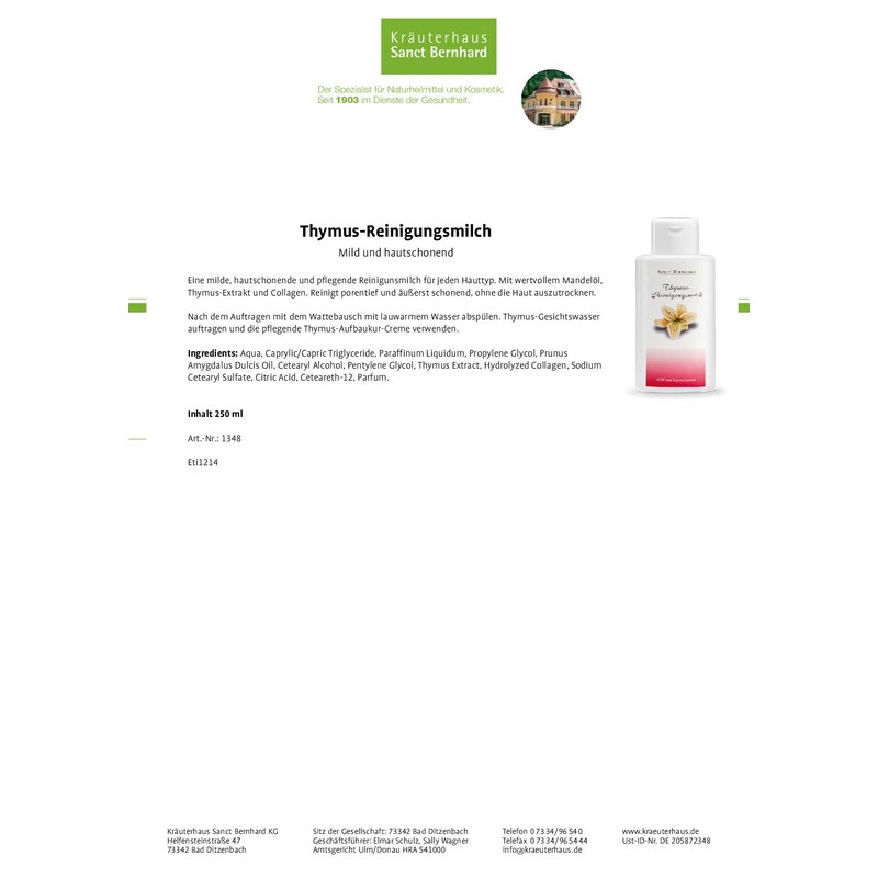 Sanct Bernhard Thymus Care Set - Cleansing Milk - Facial