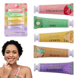 Expressions 5pc Lip Butter Collection - Simply Sweet Fruit Flavored Lip Butter Balm Set | Moisturizing Squeeze Tube Lip Butters for Everyday Lip Care and Lip Repair