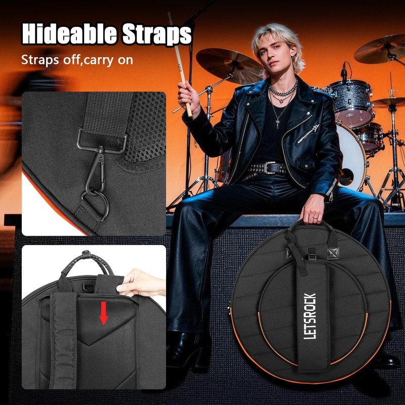 LETSROCK Cymbal Bag with Drumstick Bag,Cymbal Backpack Holds 6 Drum
