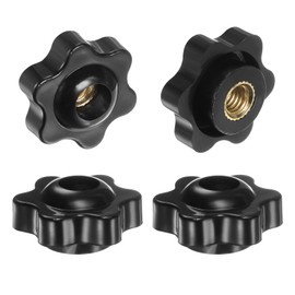 QUARKZMAN Set of 4 Star Handles M6 Internal Thread 25 mm Head Plastic Through Hole Brass Screw Clamping Handles Thread Screws, Black