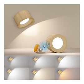 AKSDA Battery Operated Wall Light, LED Wall Sconce with 3 Color Modes 3 Brightness Levels 360°Rotation Lighting Touch Control, Wall Mounted Lamp Cordless Wall Lamp for Bedroom Reading Bedside-1Pack
