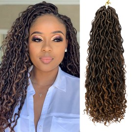 Faux Locs Goddess Locs Crochet Hair for Women 18 Inch Pre Looped Crochet Braids with Curly Ends Synthetic Hair Extensions (6 packs, 1b/30)