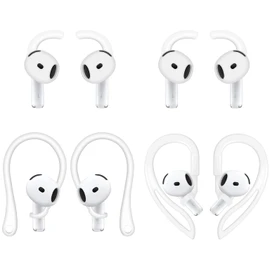 ALXCD Earhooks Eartips Compatible with AirPods 4 4th Gen, 1 Pair Anti-Slip Adjustable Soft Earhook, 1 Pair Silicon Ear Hook, 2 Pairs Silicon Eartips Hook Compatible with AirPods 4 1ch+1h+2s White