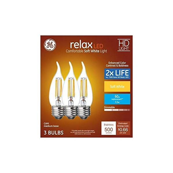 GE Relax 60-Watt EQ Soft White Dimmable Candle Light Bulb (3-Pack)