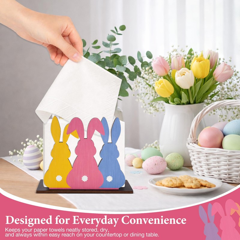 Easter Napkin Holder Cute Bunny Wood Napkin Holder for Table