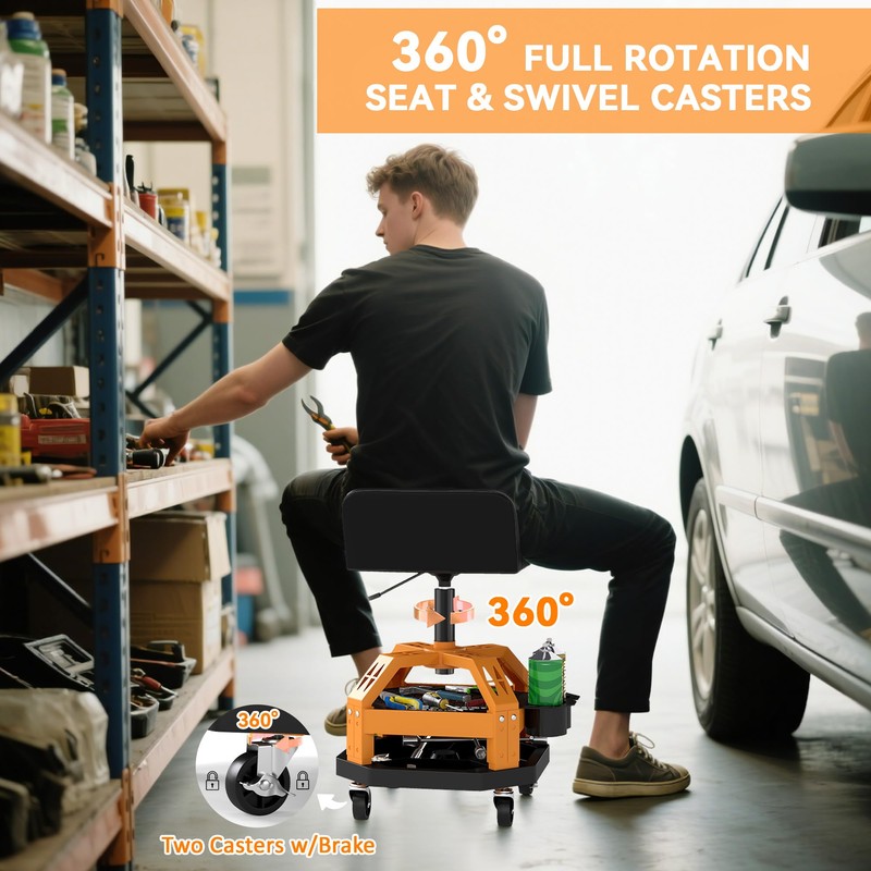 HOMCOM Rolling Mechanic Stool, 300 LBS Capacity Pneumatic Creeper Garage