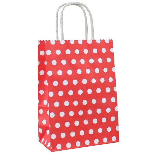 ADIDO EVA 25 PCS Paper Gift Bags Red Polka Dot Paper Bag with Handles for Baby Shower Kid’s Birthday Party Wedding Holiday Party (8.2 x 6 x 3.1 In)