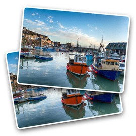 Rectangle Stickers(Set of 2) 7.5cm - Fishing Boats Mevagissey Cornwall Fun Decals for Laptops,Tablets,Luggage,Scrap Booking,Fridges, #45024
