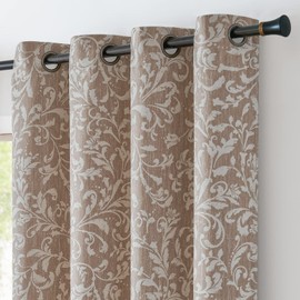 jinchan 80% Blackout Curtains for Living Room, Farmhouse Drapes with Scroll Floral Patterned for Bedroom, Grommet Top Thermal Insulated Curtains, Vintage Country Curtain 90 inch Length 2 Panels Taupe