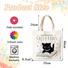 Cat Tote Bag, Cat Bags for Women, Cat Tote Bag Small Tote Bag Reusable with Pockets for Women Girls Work Shopping Travel
