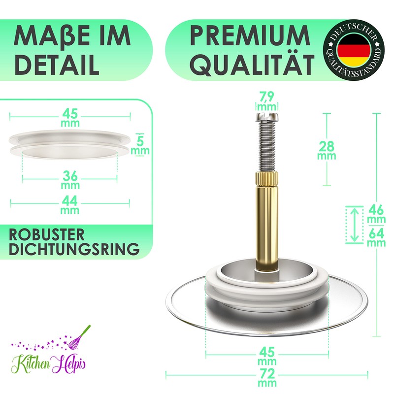 Kitchen Helpis® Universal Bath Plug, Diameter 72 mm Plug, Rustproof