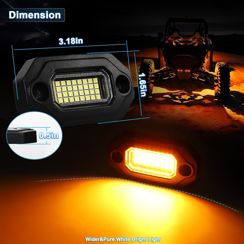 8pcs Amber LED Rock Lights for Trucks Jeep UTV ATV