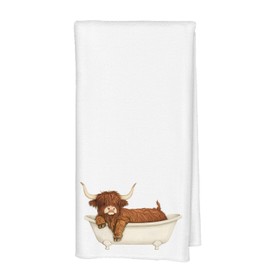 Qabliqo Bathtub Highland Cow Bathroom Hand Towels, Cute Animal Western Cow Bathing Decorative Kids Hand Towels for Bathroom Washroom, 16x24 Inch