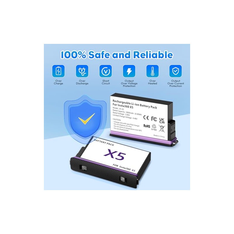Rszfnjxry Insta 360 X5 Battery 2800mAh High Capacity 2 Packs