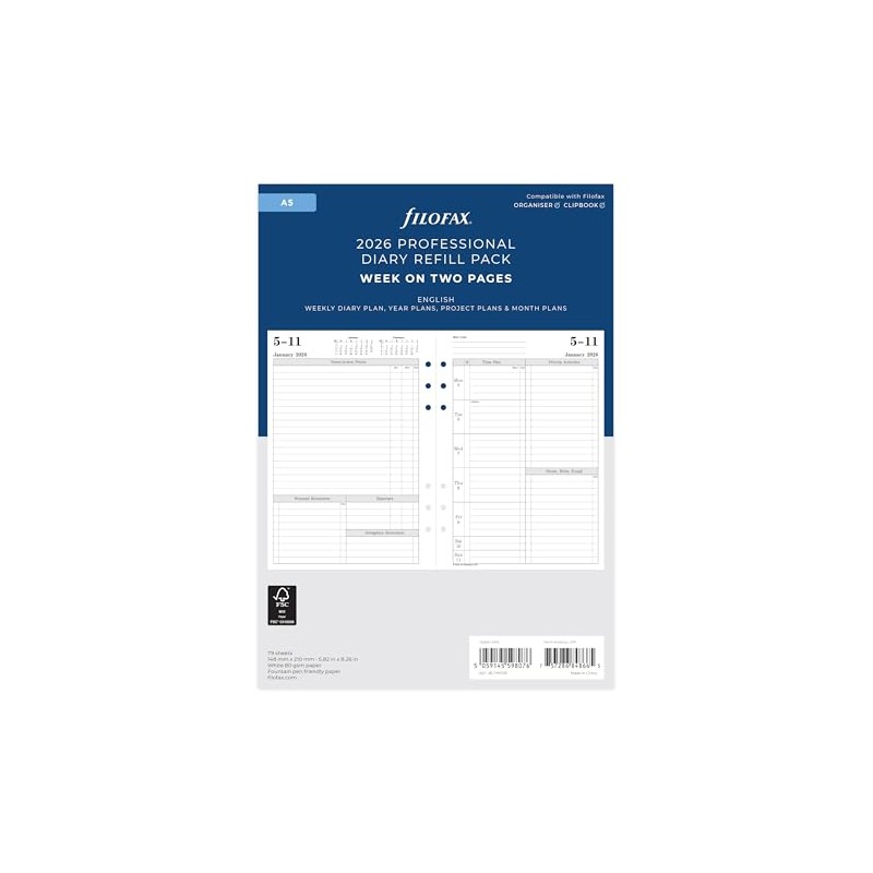 Filofax A5 week to view English 2026 diary 26-TM7051