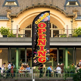 QSUM Grand Opening Swooper Flag, 11FT Windless Grand Opening Feather Flag with Aluminum Alloy Flagpole/Stainless Steel Ground Stake/Portable Bag, Grand Opening Signs for Business Advertising