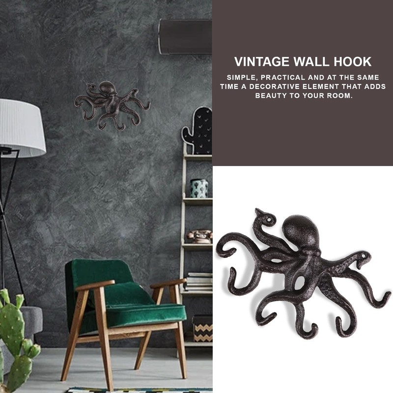 efuturetime Octopus Coat Hooks, Rustic Coat Hooks, Cast Iron Wall