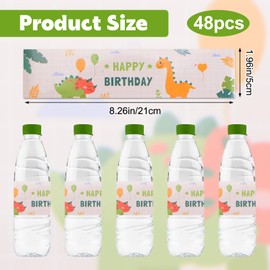 URROMA Happy Birthday Water Bottle Labels with Dinosaur Designs, 48pcs Bridal Shower Bottle Wraps Bottle Decals for Birthday Party Decoration