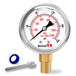AetralYB 0-200 Psi 2-Inch Waterproof Pressure Gauge, Liquid-Filled, 1/4" NPT Lower Mount, Stainless Steel, Pressure Gauge for Water Pumps, Oil Systems, Pneumatic Air, and Pool Sand Filters