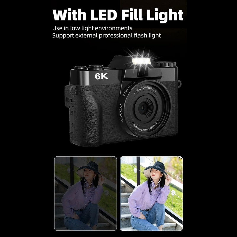 Dpofirs 6K Digital Camera for Photography, Vintage 75MP Vlogging Camera